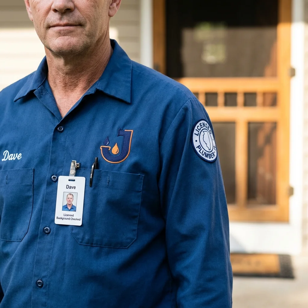 Licensed plumber showing ID badge in Marbury, AL