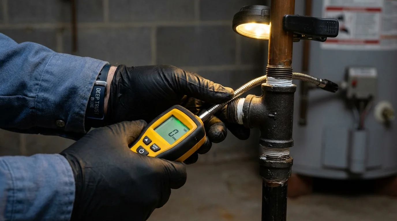 Gas leak detection with electronic sniffer by Johns Plumbing LLC in Marbury