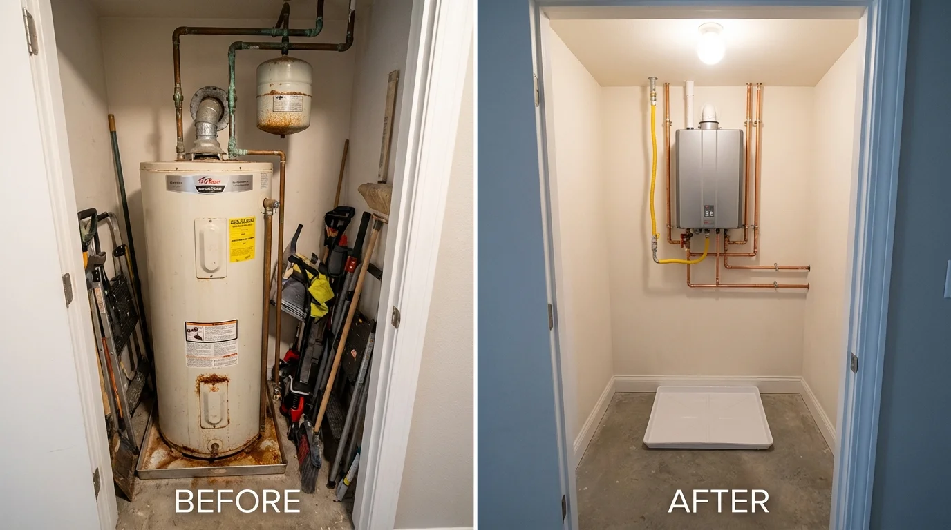 Tank water heater versus wall-mounted tankless unit comparison for Marbury, AL homeowners