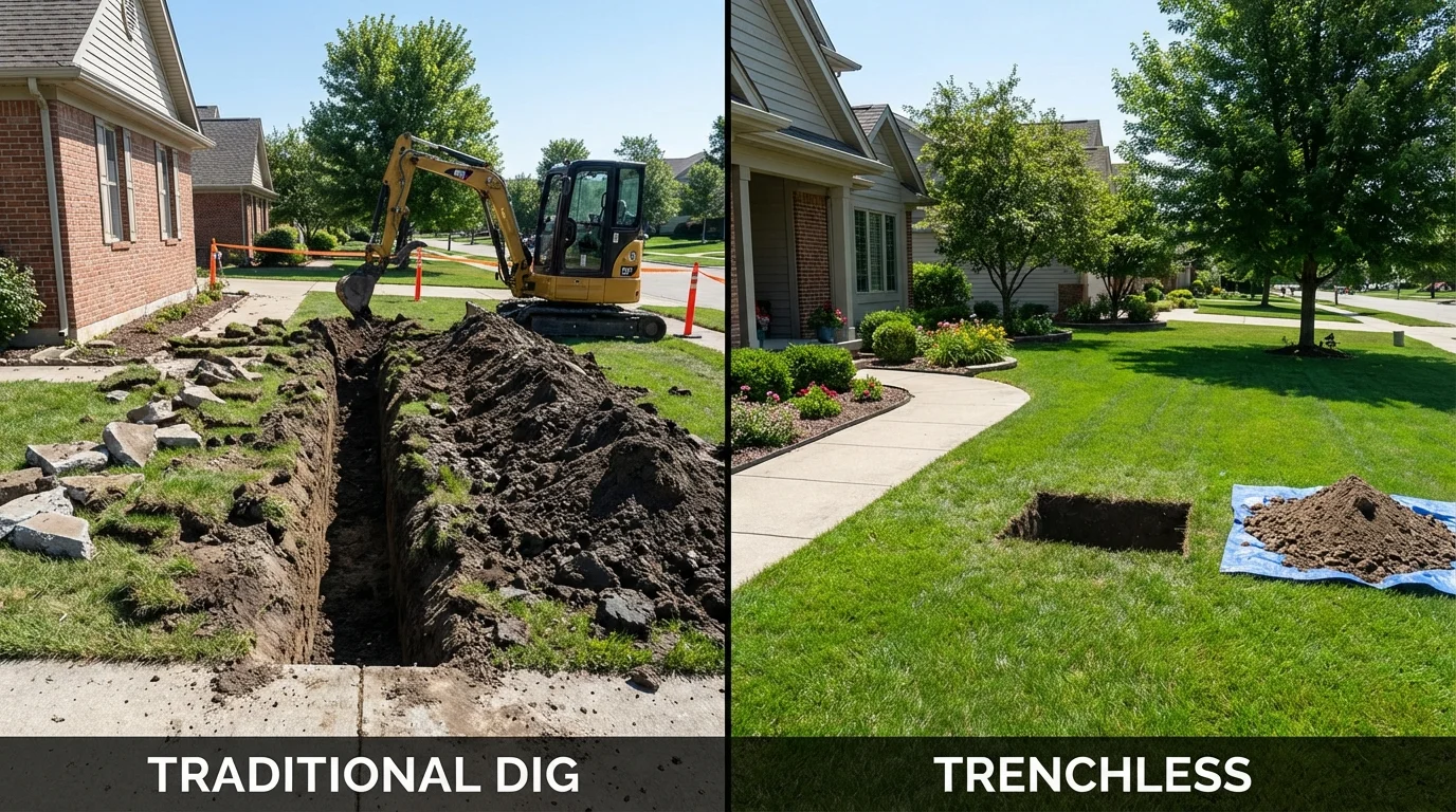 Trenchless sewer repair with minimal yard damage versus traditional excavation in Marbury, AL
